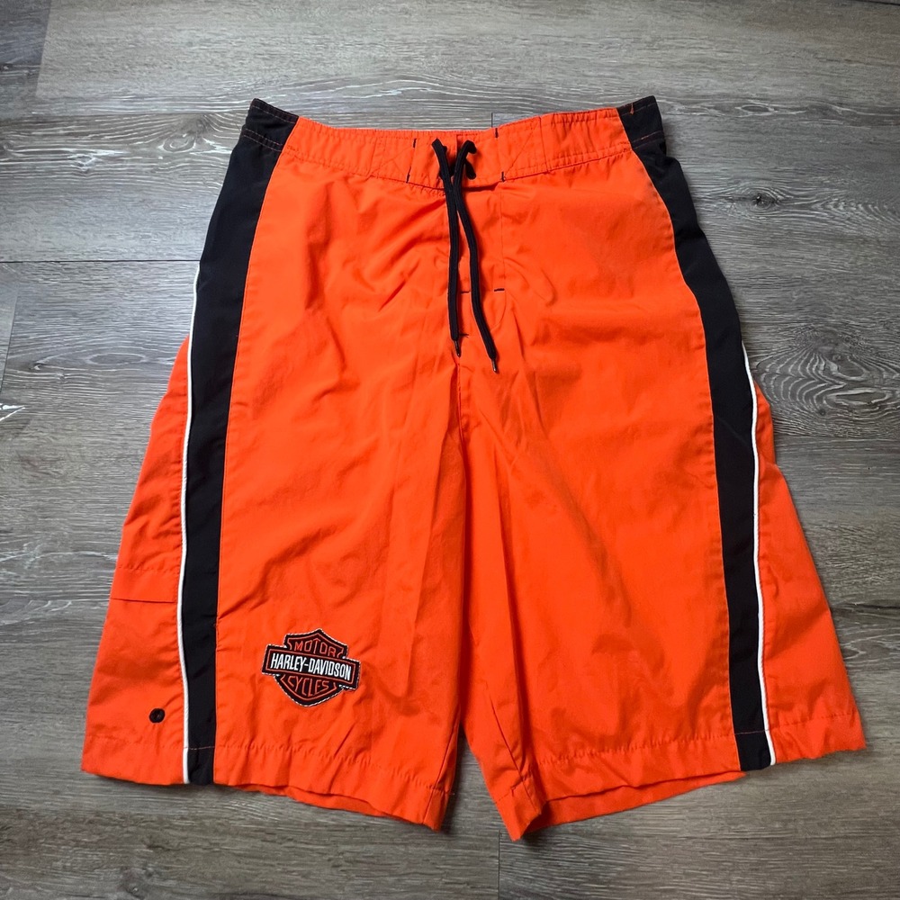 Harley-Davidson Swim Trunks Mens XL Orange Team Harley Board Shorts Mesh Lining